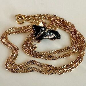 Jeweled Dachshund  (Black & Tan Doxie) Pendant On 20” Gold Chain Necklace